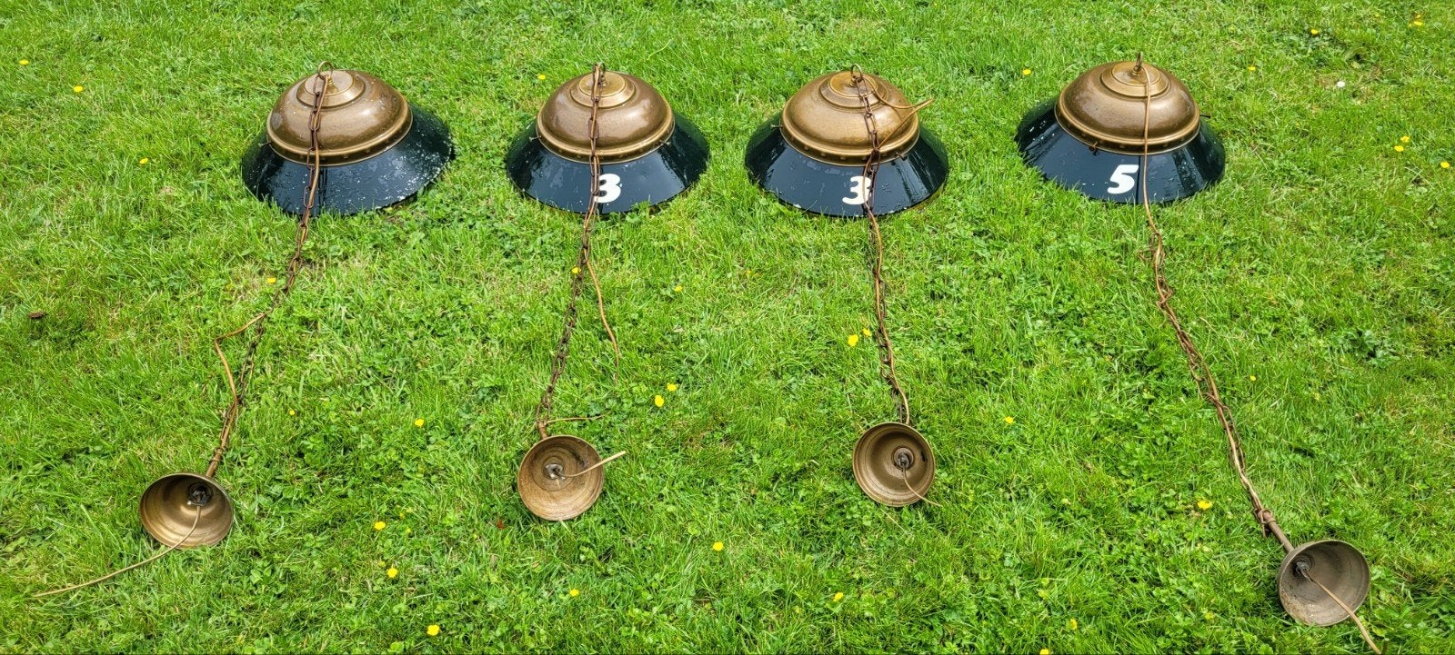 Set van 4 vintage industriële hanglampen voor pooltafel, Huis en Inrichting, Lampen | Hanglampen, Gebruikt, 75 cm of meer, Metaal