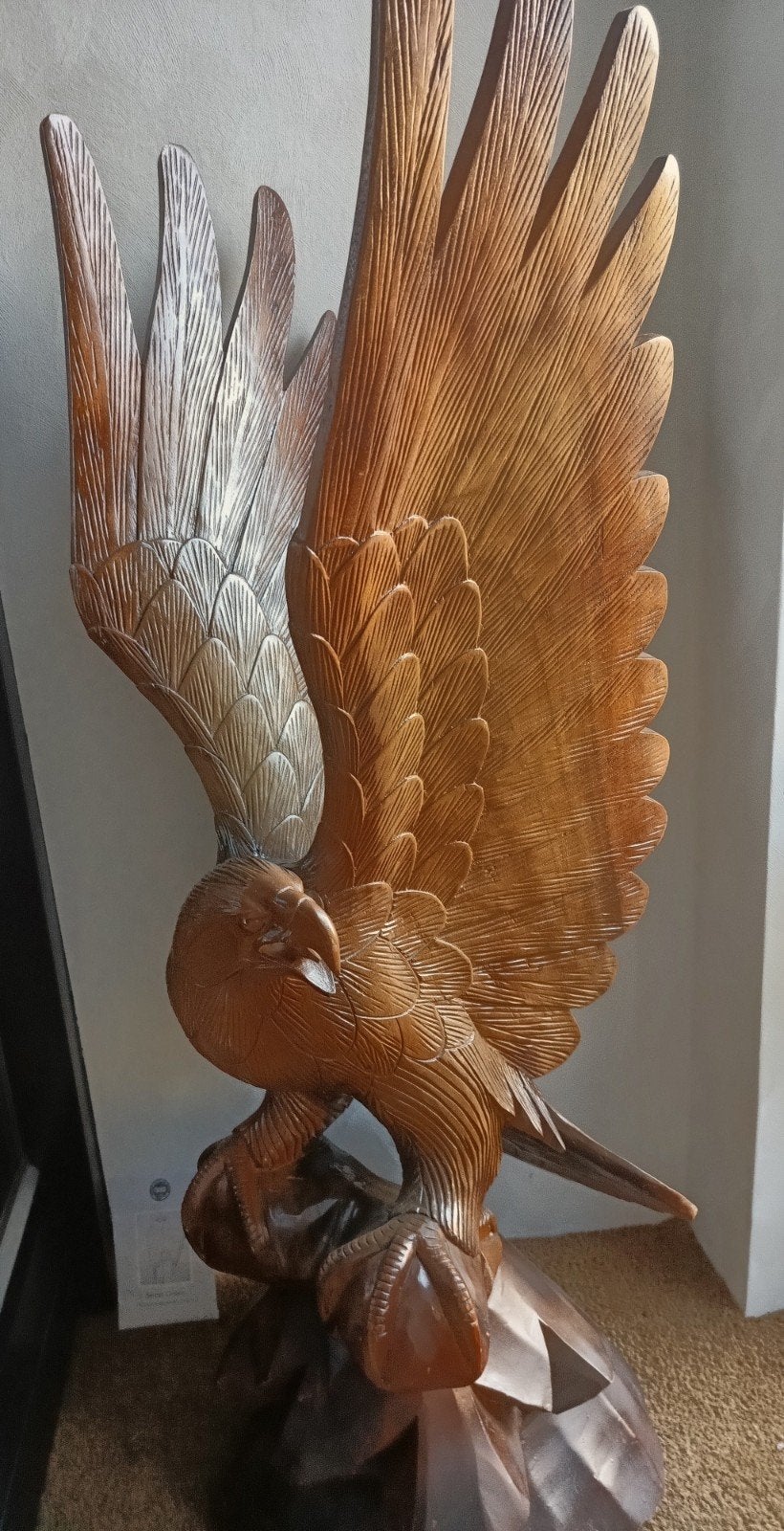 Houten Adelaar Beeld, Antiek en Kunst, Ophalen, Houtsnijwerk, Handgemaakt, 1 meter - 2 meter