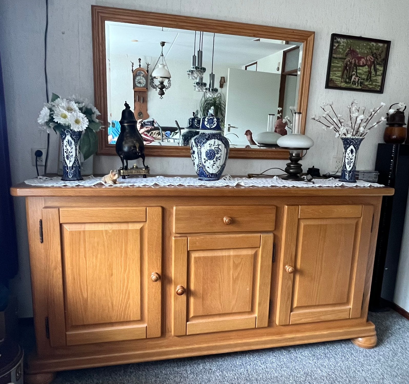 Dressoir + spiegel (facet geslepen), Ophalen, 150 tot 200 cm, 25 tot 50 cm, Glas