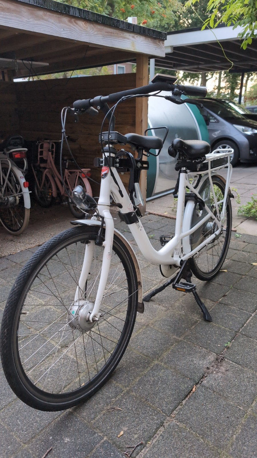 Witte stella elektrische fiets met kinderzitje, Velgrem, Ophalen, Overige merken, 53 tot 56 cm
