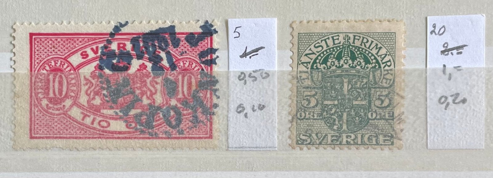 2 postzegels Zweden; dienstzegels, Ophalen of Verzenden, Zweden, Gestempeld