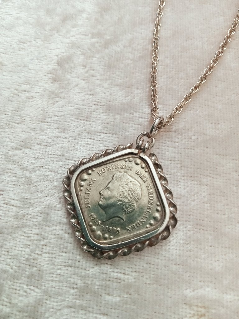 Mooie Lange Zilveren Ketting met Zilveren Vijfje - 1948, Verzenden, Zilver, Ketting