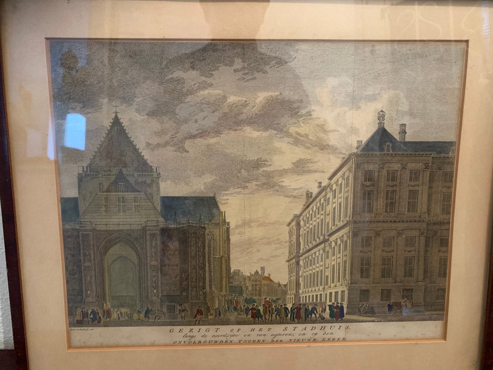 Antieke koper gravure “ Gezigt op het Stadhuis “ 1766, Ophalen of Verzenden