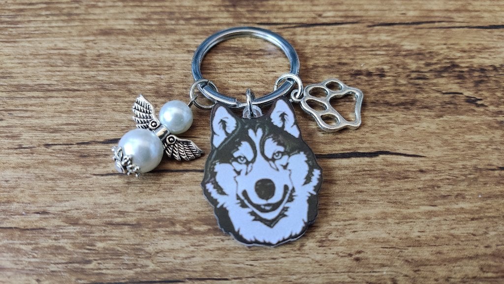 Sleutelhanger Bagcharm Husky met beschermengeltje, Dieren en Toebehoren, Overige merken, Verzenden, Nieuw, Overige typen