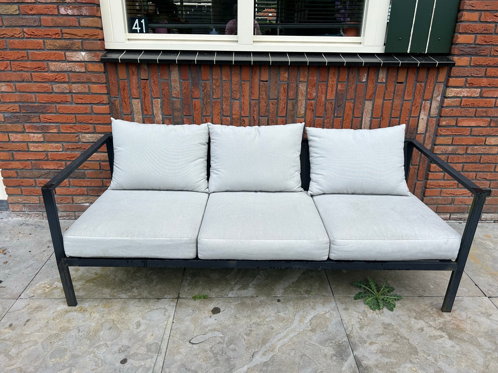 Metalen tuinbank met kussens (roestplekken), Ophalen, Gebruikt, Metaal