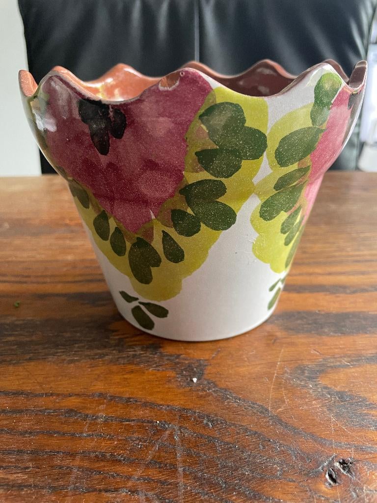 Vrolijke vintage bloempot voor binnen of buiten, Verzenden, Rond, Zo goed als nieuw, Balkon