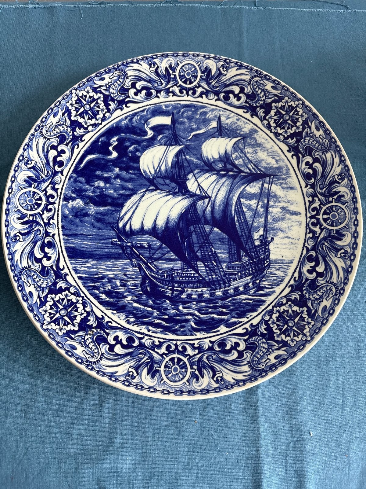 Boch La Louvière Delfts Blauw Wandbord Zeilschip, Ophalen of Verzenden