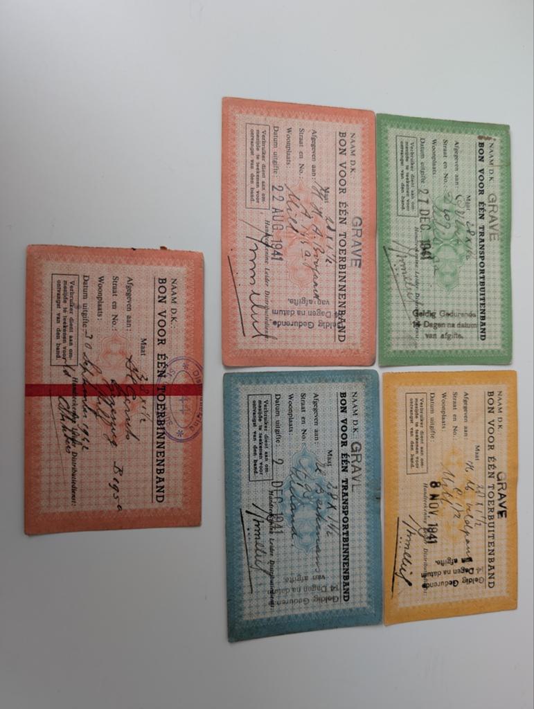 Distributiebonnen fietsbanden 1941/1942 Grave Mill, Verzamelen, Ophalen of Verzenden