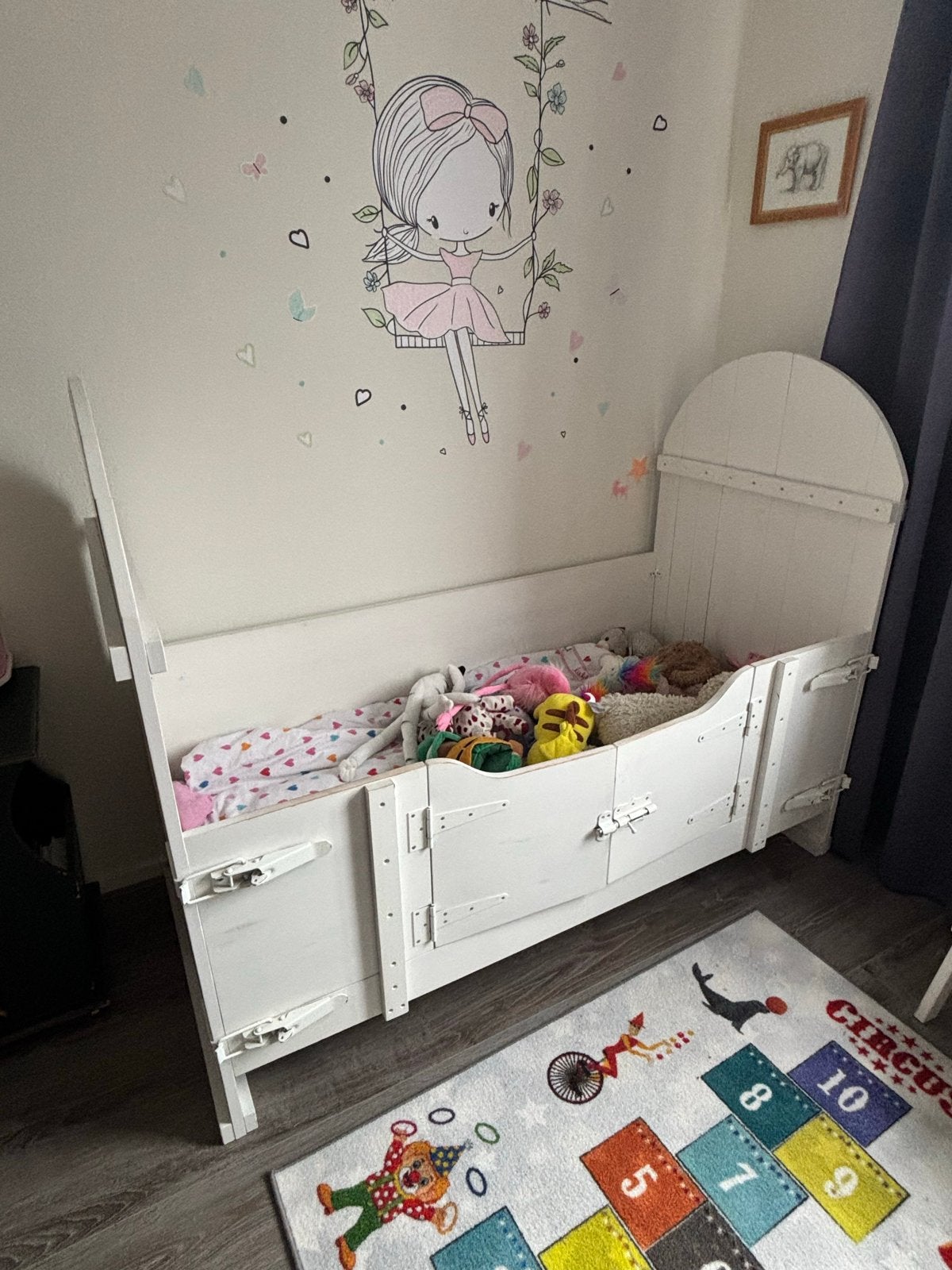 Peuterbed (meisjes) met beddengoed, matras optioneel, Ophalen, Gebruikt, Eenpersoons, Wit