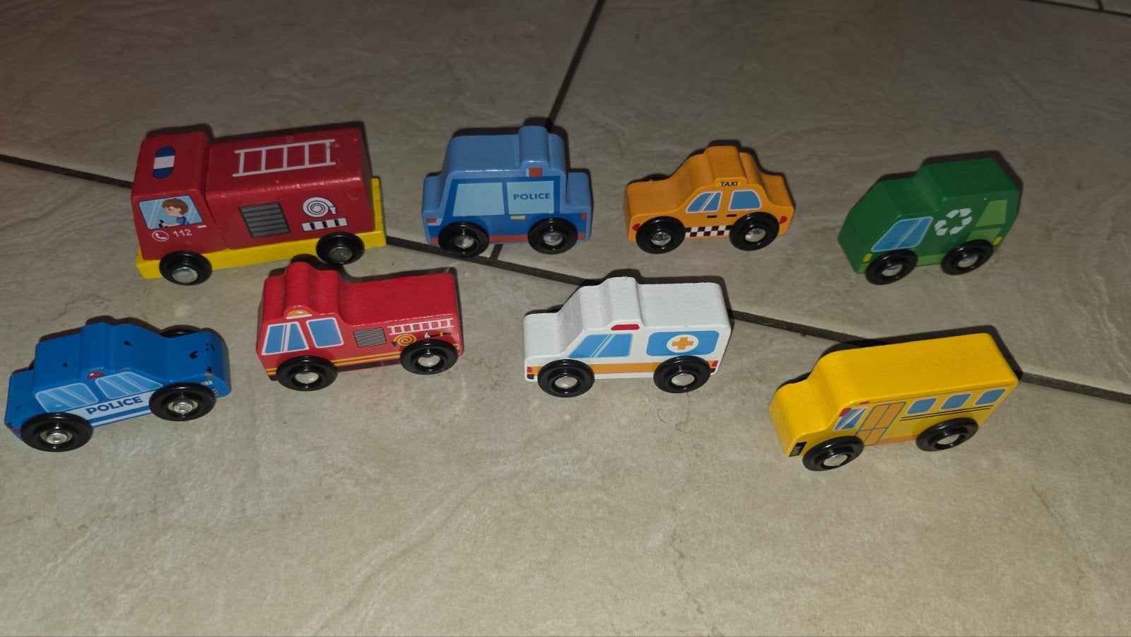 Set van 8 houten autootjes speelgoed, Ophalen of Verzenden, Zo goed als nieuw
