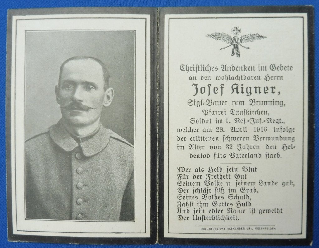 WO1 bidprent Duitse soldaat gesneuveld 1916 te Arras 14-18, Ophalen of Verzenden, Landmacht, Duitsland, Overige typen