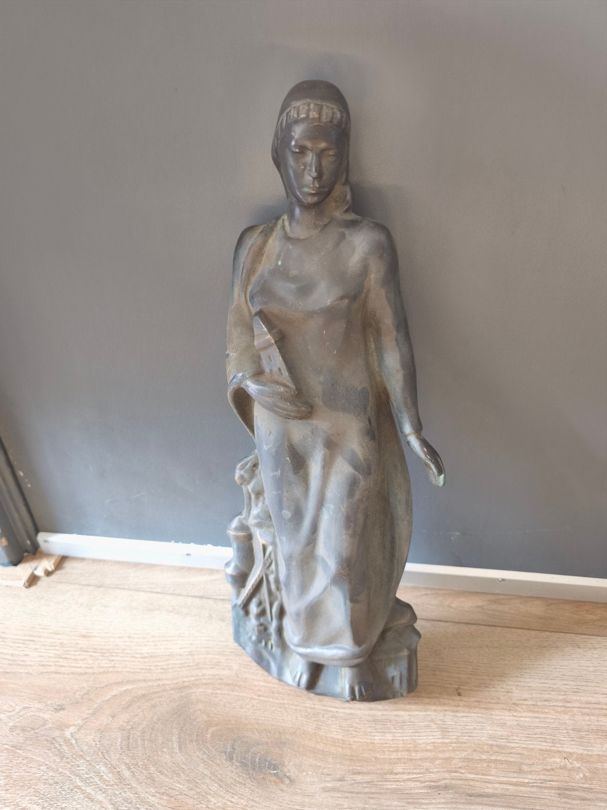 Groot zwaar bronzen beeld Heilige Barbara, 53 cm, 6.7 kg, Ophalen of Verzenden