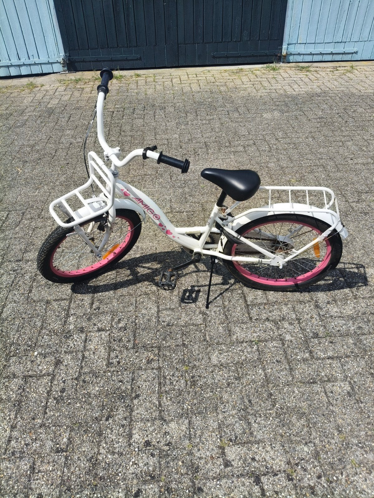 Amigo 20 inch meiden fiets Wit/Roze met rek en Bagagedrager, Ophalen, 20 inch of meer, Gebruikt, Velgrem
