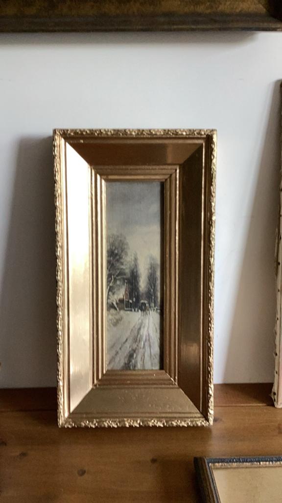 Oud schilderij winterlandschap in gouden lijst, Antiek en Kunst, Kunst | Schilderijen | Klassiek, Ophalen