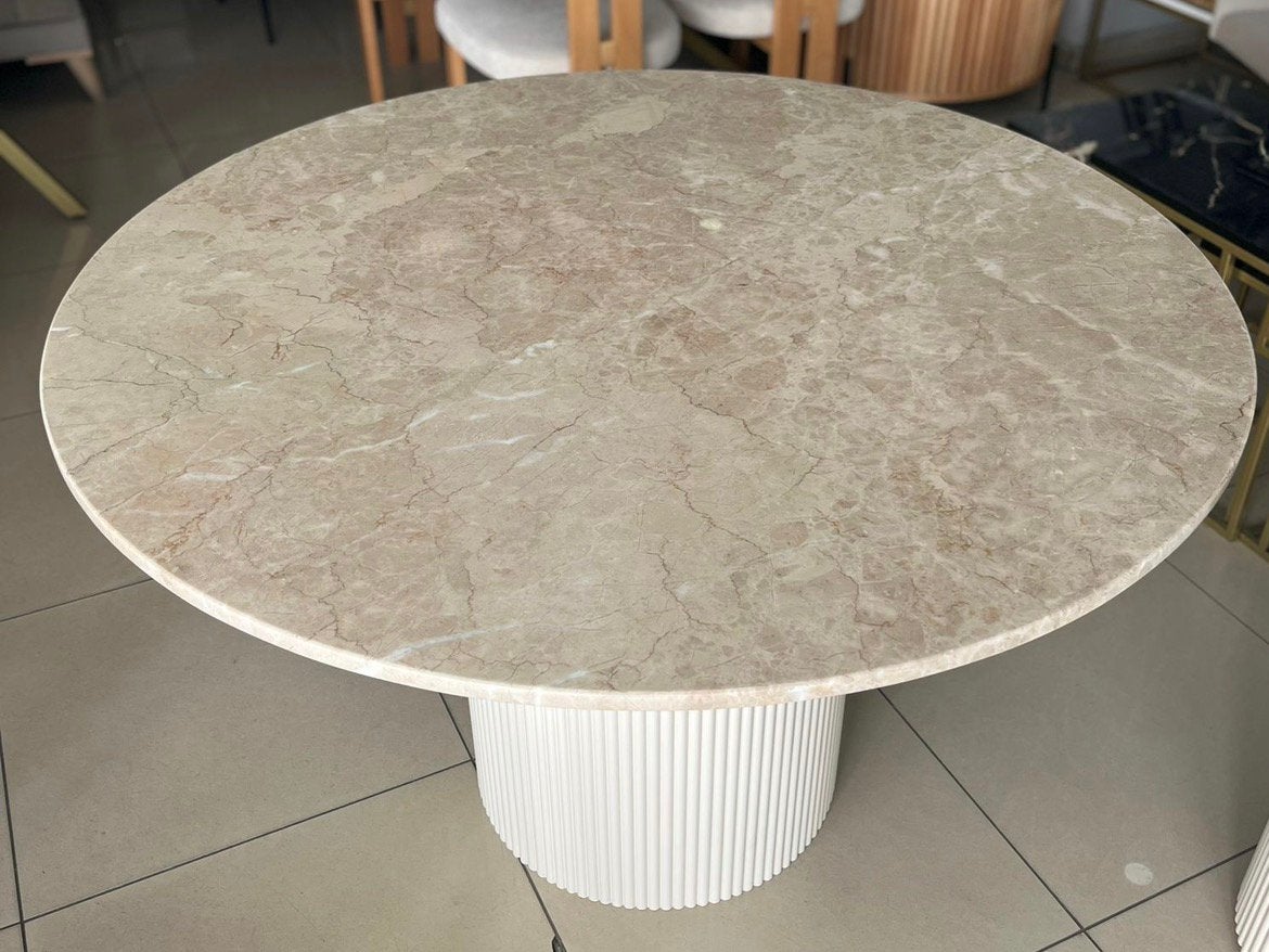 Marmeren eettafel en salontafels, Ophalen, Rond, 200 cm of meer, 50 tot 100 cm