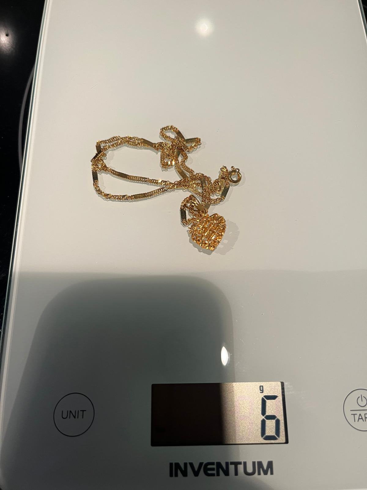 21k gouden ketting hart hanger echt goud 6g, Ophalen of Verzenden, Nieuw, Goud, Met hanger