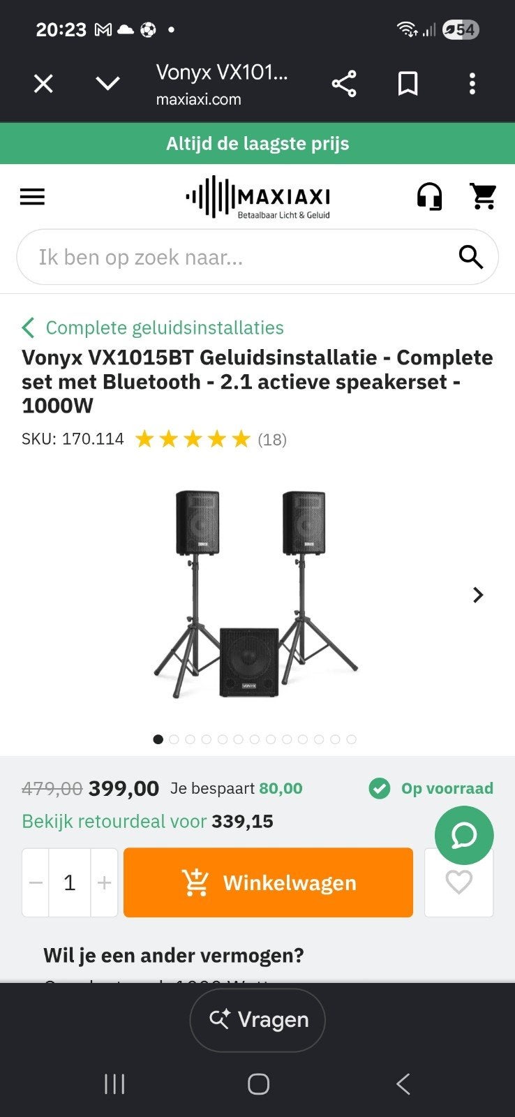 Vonyx VX1015BT Geluidsinstallatie - 1000W Bluetooth, Ophalen of Verzenden, Zo goed als nieuw, Audio