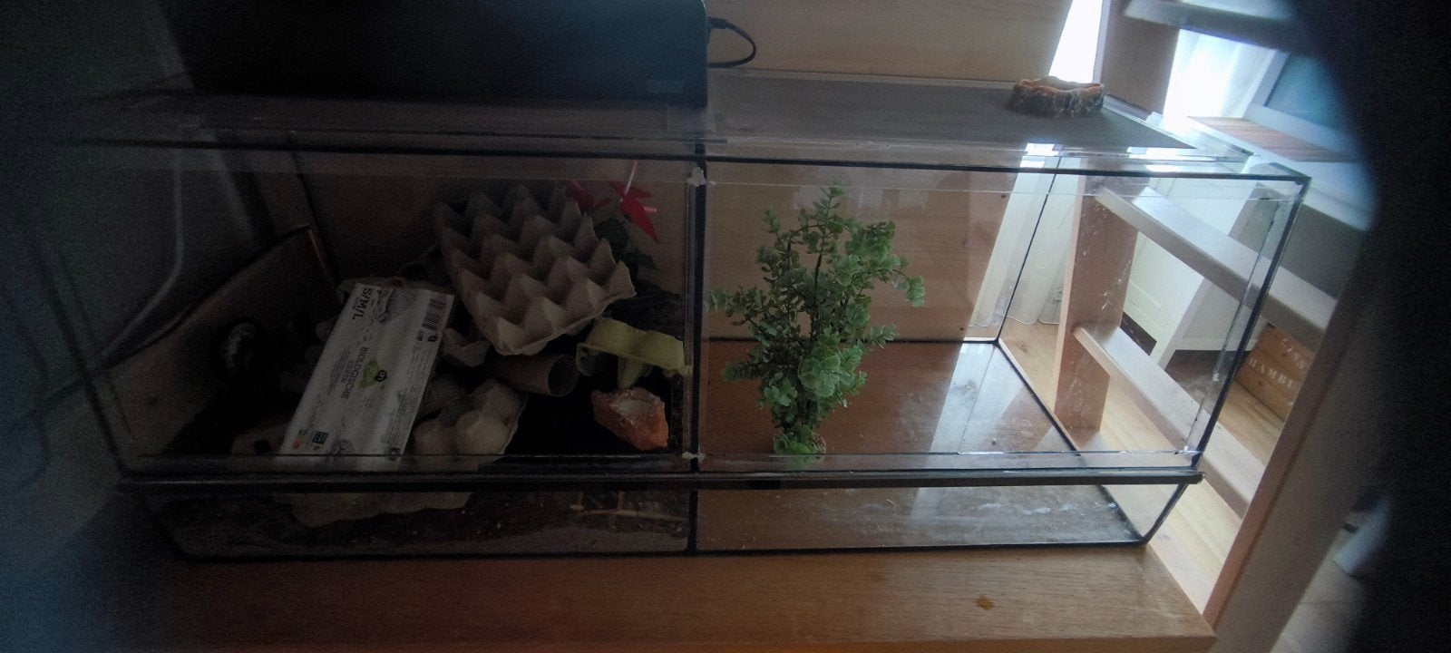 Dubbele terrarium met toebehoren. ZIE BESCHRIJVING., Dieren en Toebehoren, Reptielen en Amfibieën | Toebehoren, Ophalen