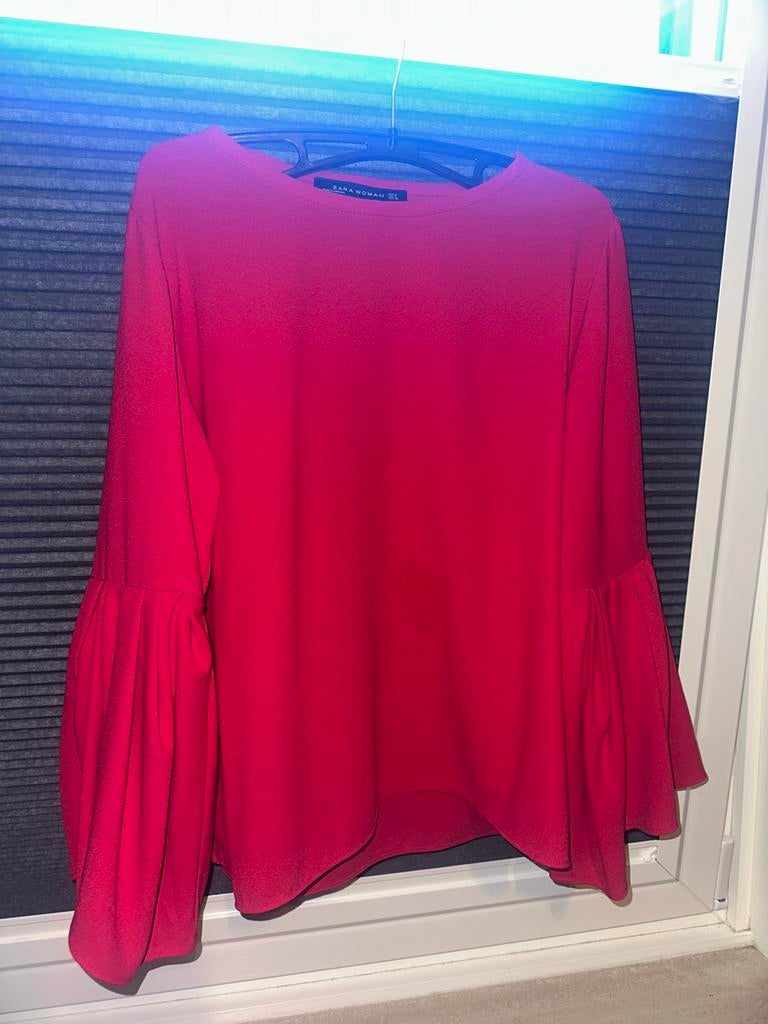 Zara Woman Rode Blouse met Trompetmouwen - Maat M, Ophalen of Verzenden, Zo goed als nieuw, Maat 38/40 (M), Rood
