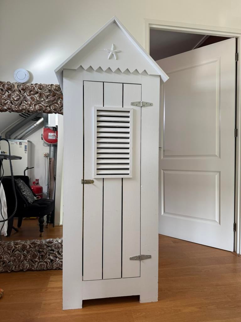 Witte houten kinder kledingkast strandstijl 60br 178 cm hoog, Ophalen, Gebruikt, 50 tot 70 cm, 105 cm of meer