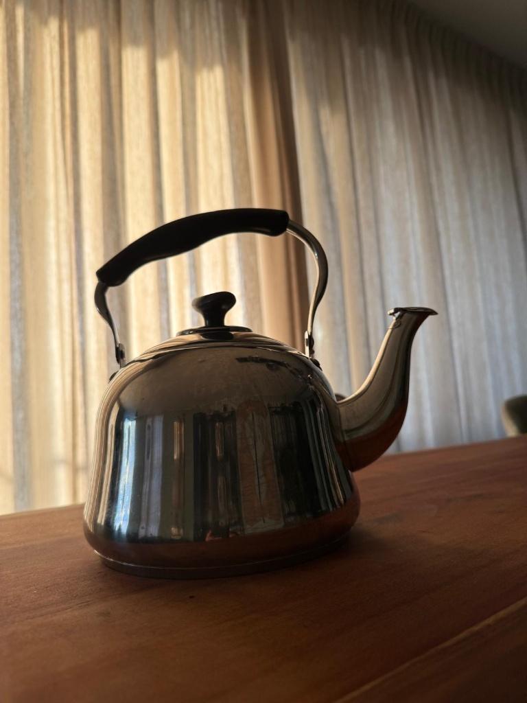 Klassieke roestvrijstalen waterkoker waterketel, Theepot/fluitketel, Gebruikt, Zilver, Ophalen of Verzenden