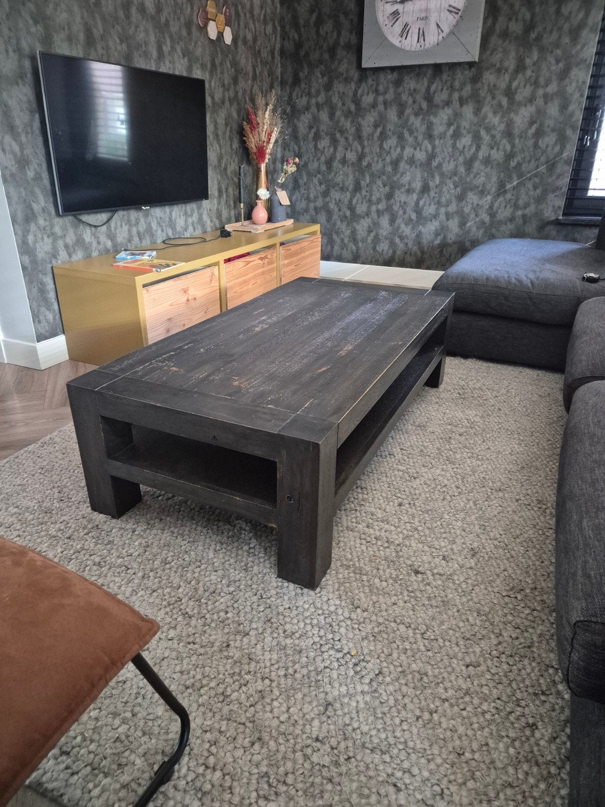 Goossens Roots Salontafel - Bruin Hout met Onderplank, Ophalen, Gebruikt, 100 tot 150 cm, Eikenhout