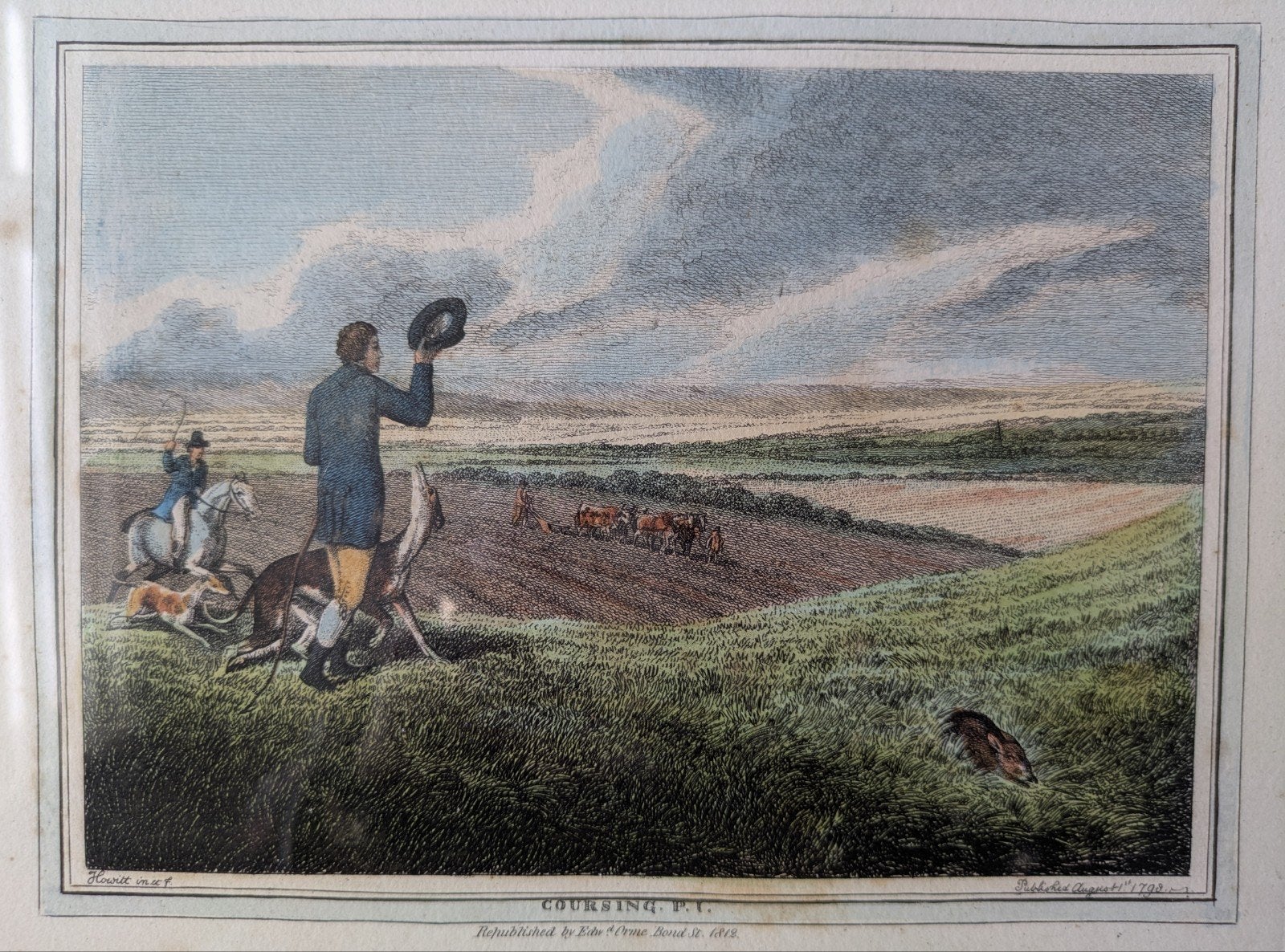Fraaie Antieke Ets "Coursing van Samuel Howitt (1798/1812), Ophalen of Verzenden