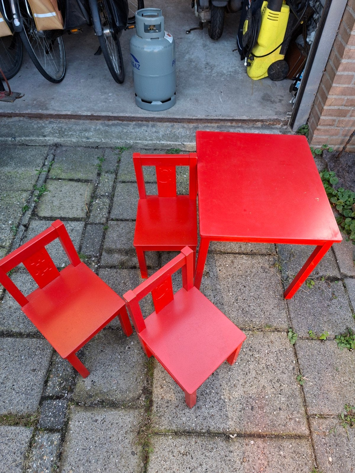 IKEA KRITTER kindertafel met 3 stoelen - Rood, Ophalen, Gebruikt, Tafel(s) en Stoel(en)