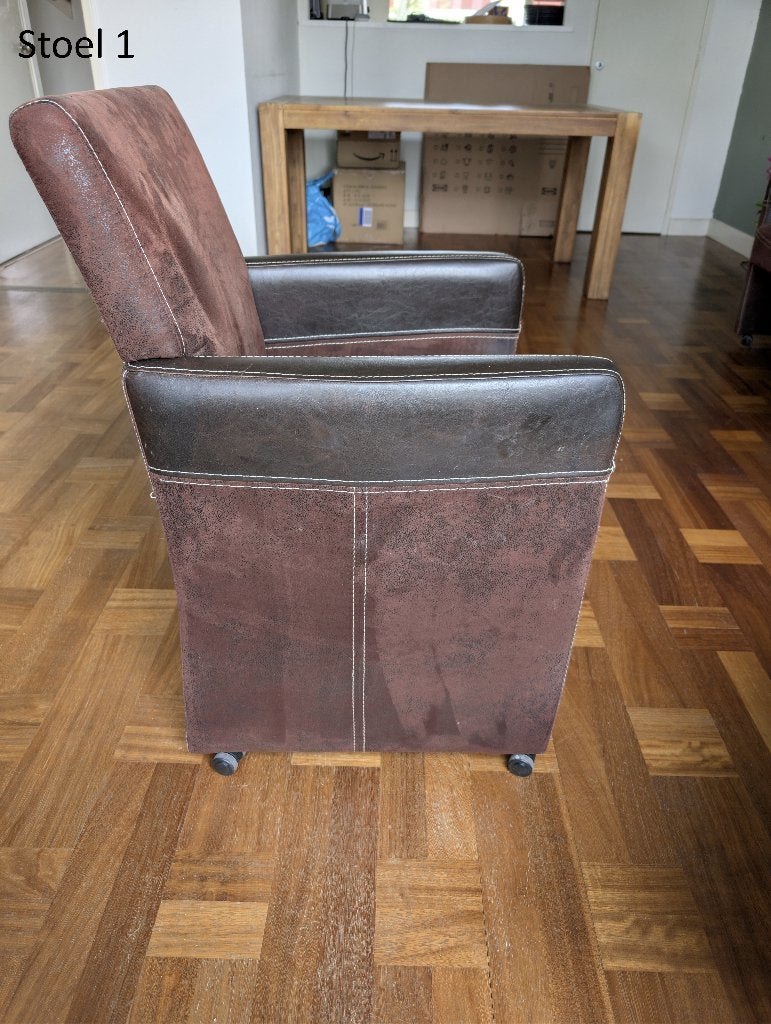 4 bruine stoelen met armleuningen, Ophalen, Gebruikt, Bruin, Klassiek
