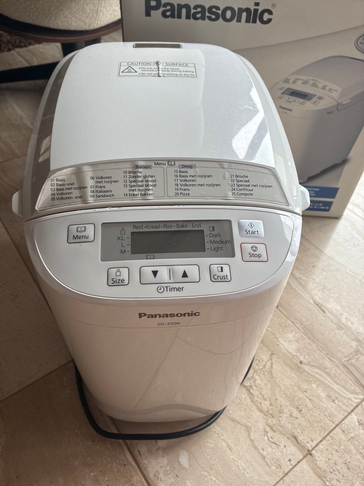 Panasonic SD-2500 Broodbakmachine met veel programma's, Witgoed en Apparatuur, Broodbakmachines, Met timer, 800 tot 1200 gram deeg