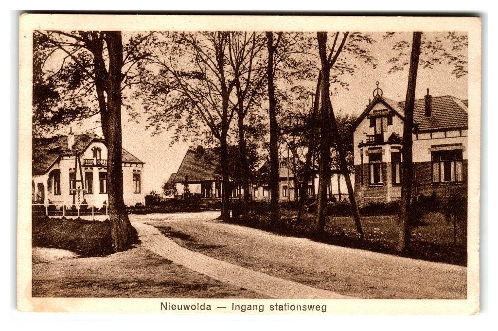 Nieuwolda, Ingang stationsweg, Verzamelen, Ansichtkaarten | Nederland, Verzenden, 1920 tot 1940, Gelopen, Groningen