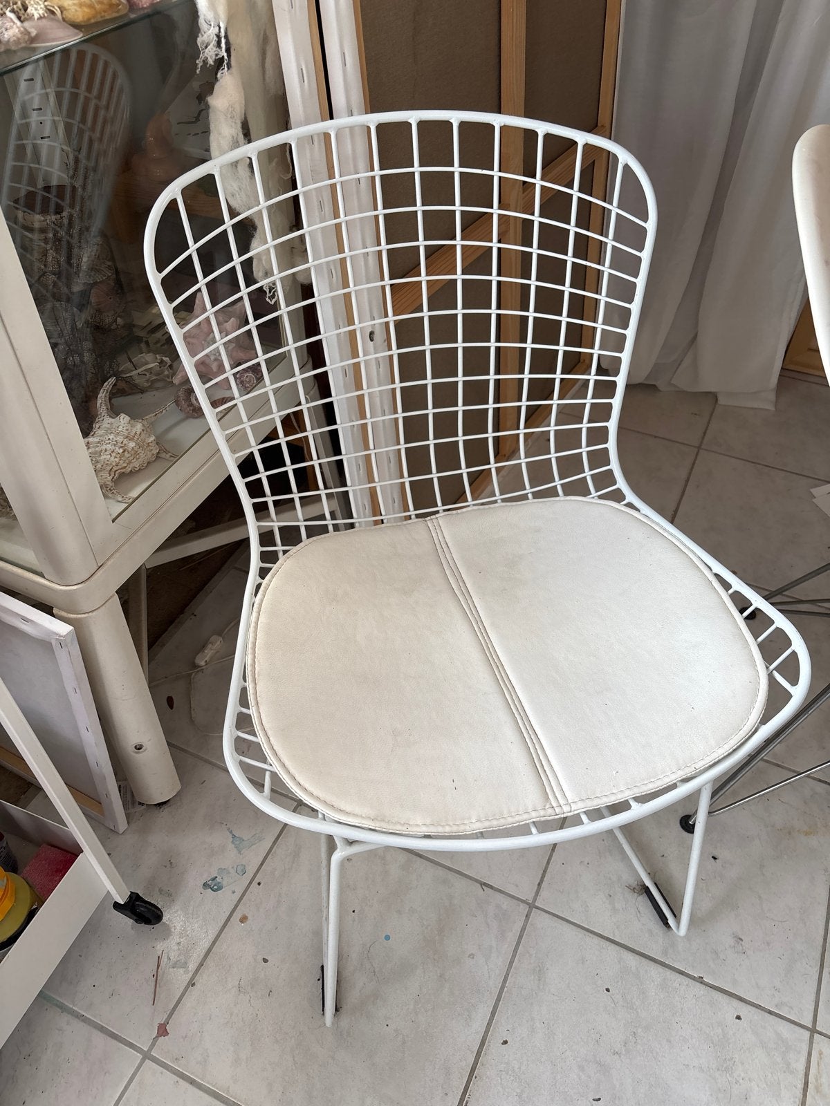 Set van 2 witte draadstoelen met kussens, Ophalen, Gebruikt, Twee, Wit