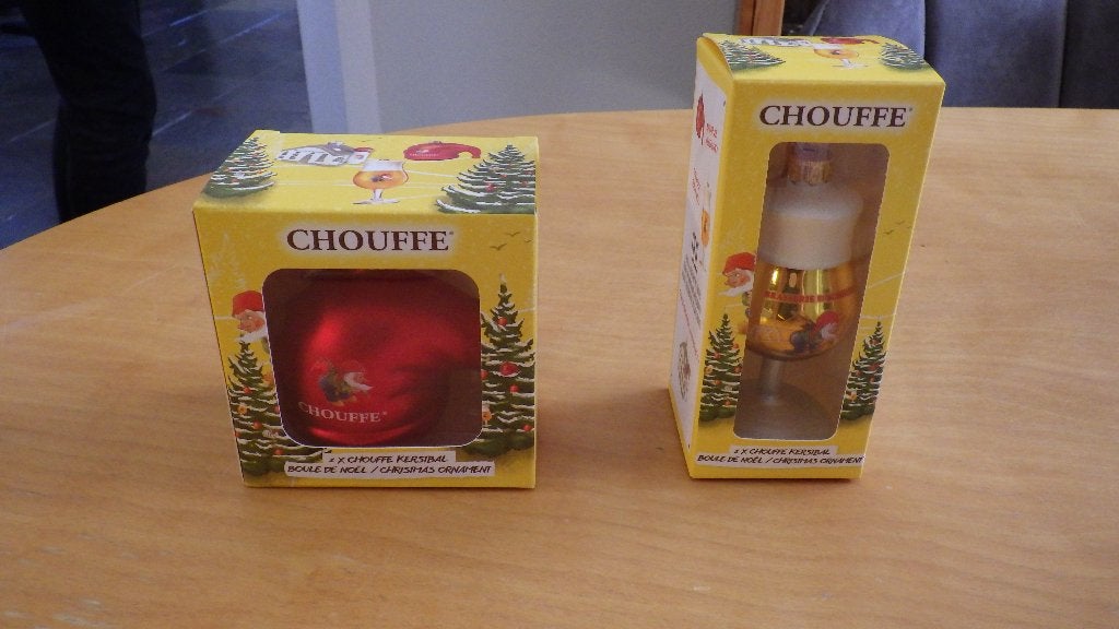 twee kerstballen van Chouffe, Diversen, Kerst, Ophalen of Verzenden, Gebruikt