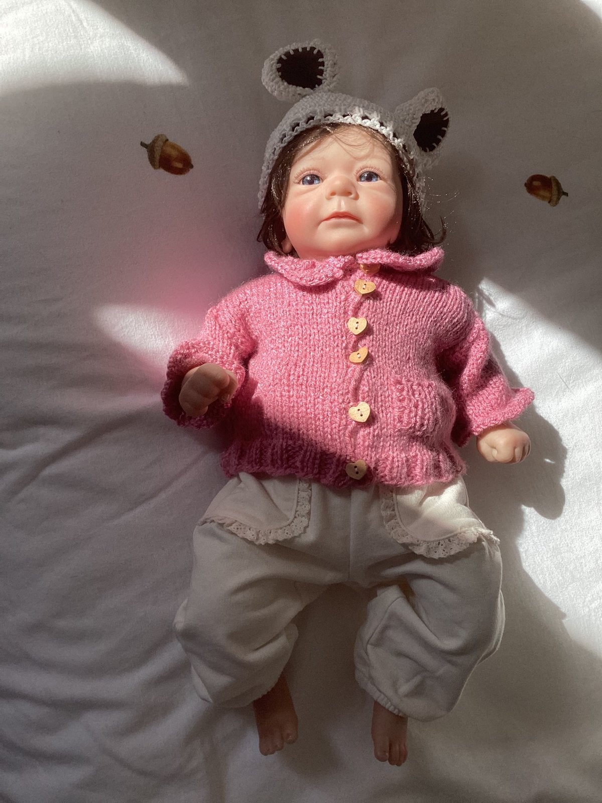Reborn, 43 cm pop, Ophalen of Verzenden, Zo goed als nieuw, Kleertjes