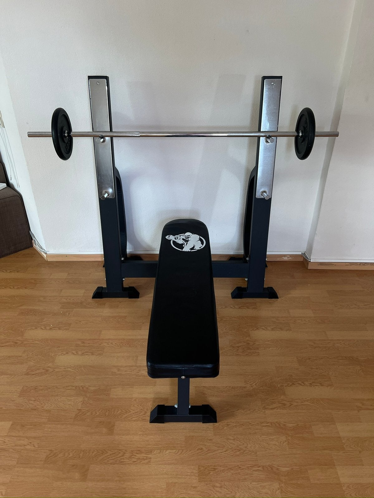 Premium Halterbank met gewicht | GorillaSports | Bench Press, Ophalen of Verzenden, Zo goed als nieuw, Fitnessbank