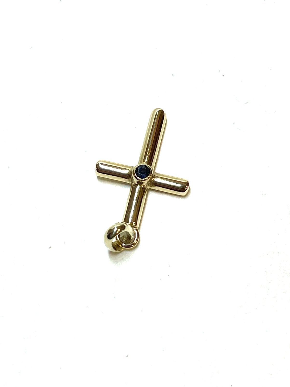 14k gouden kruis hanger met een saffier, -, Blauw, -, Ophalen of Verzenden