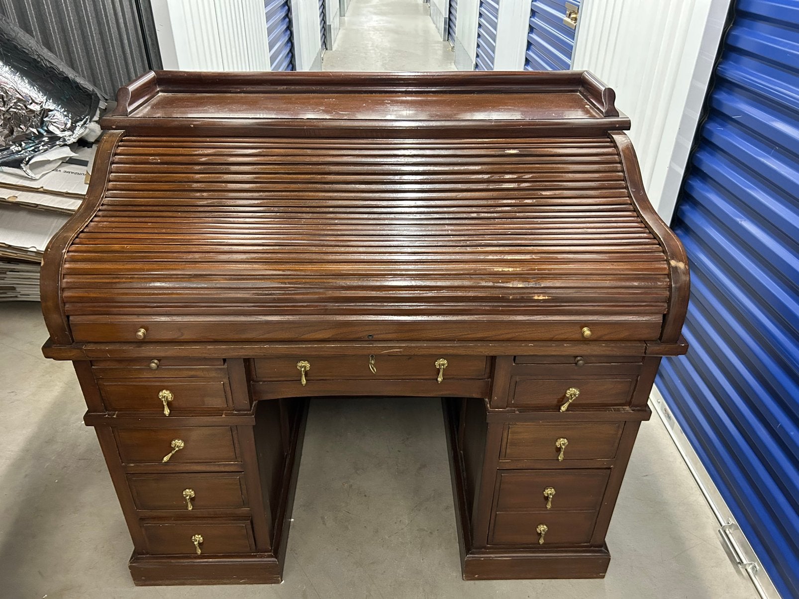 Vintage houten secretaire/bureau met kabelgat, Ophalen, Gebruikt