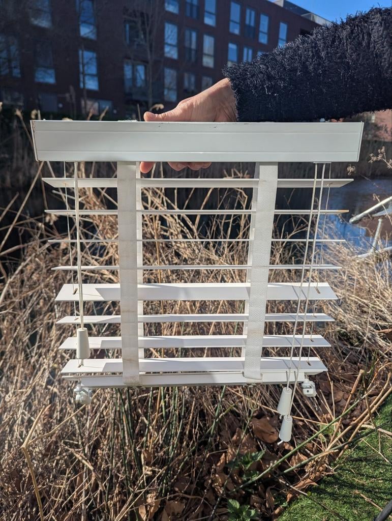 Houten jaloezie, Minder dan 50 cm, Gebruikt, Wit, Ophalen of Verzenden