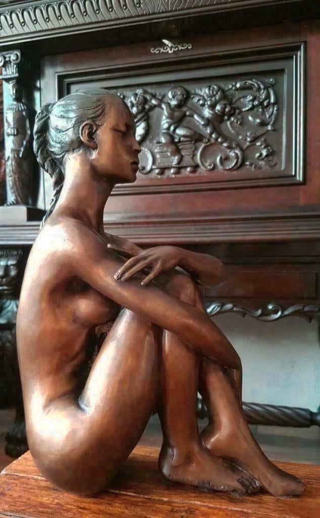 Brons beeld naakt yoga vrouw- Naakte vrouw sculptuur brons, Ophalen of Verzenden, Brons