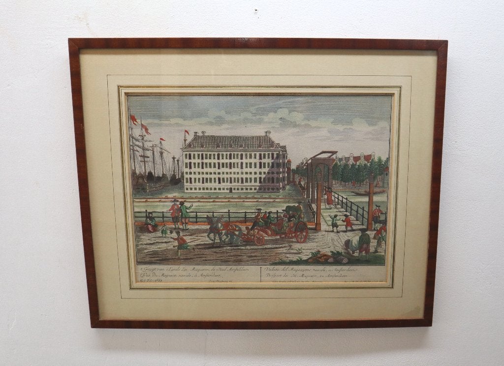 Antieke gravure Amsterdam, 18e eeuw, Ophalen of Verzenden, Gravure, Origineel