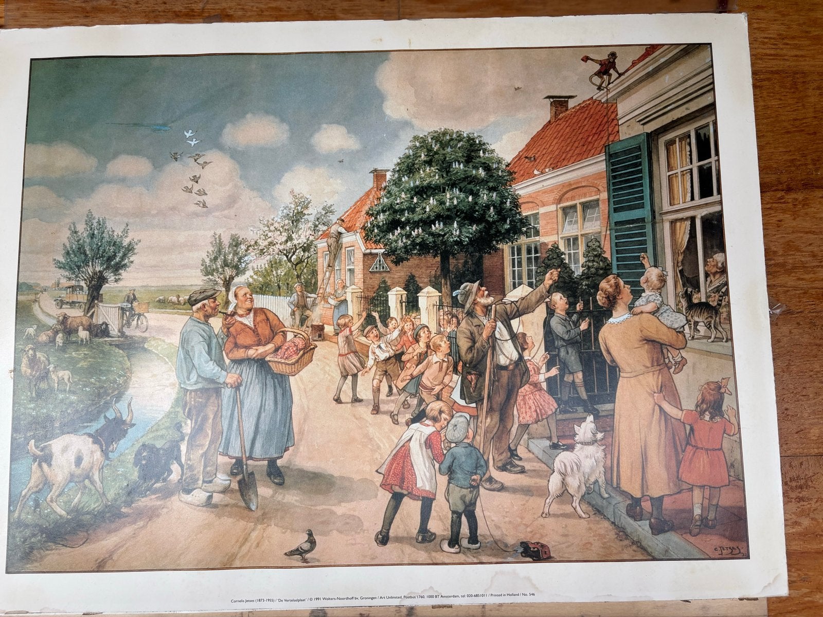 Oude schoolplaat 'De Vertelplaat' van Cornelis Jetses, Antiek en Kunst, Ophalen of Verzenden, Overige thema's