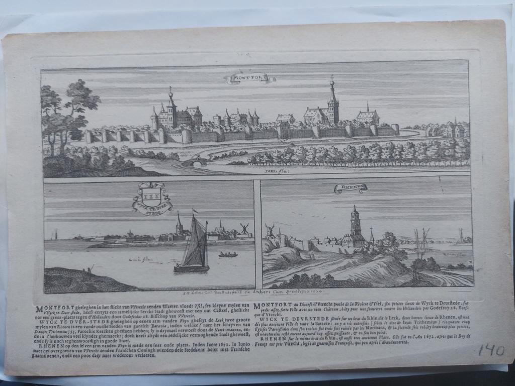 U040 / Montfoort , Wijk bij Duurstede en Rhenen Gravure 1674, Ophalen of Verzenden
