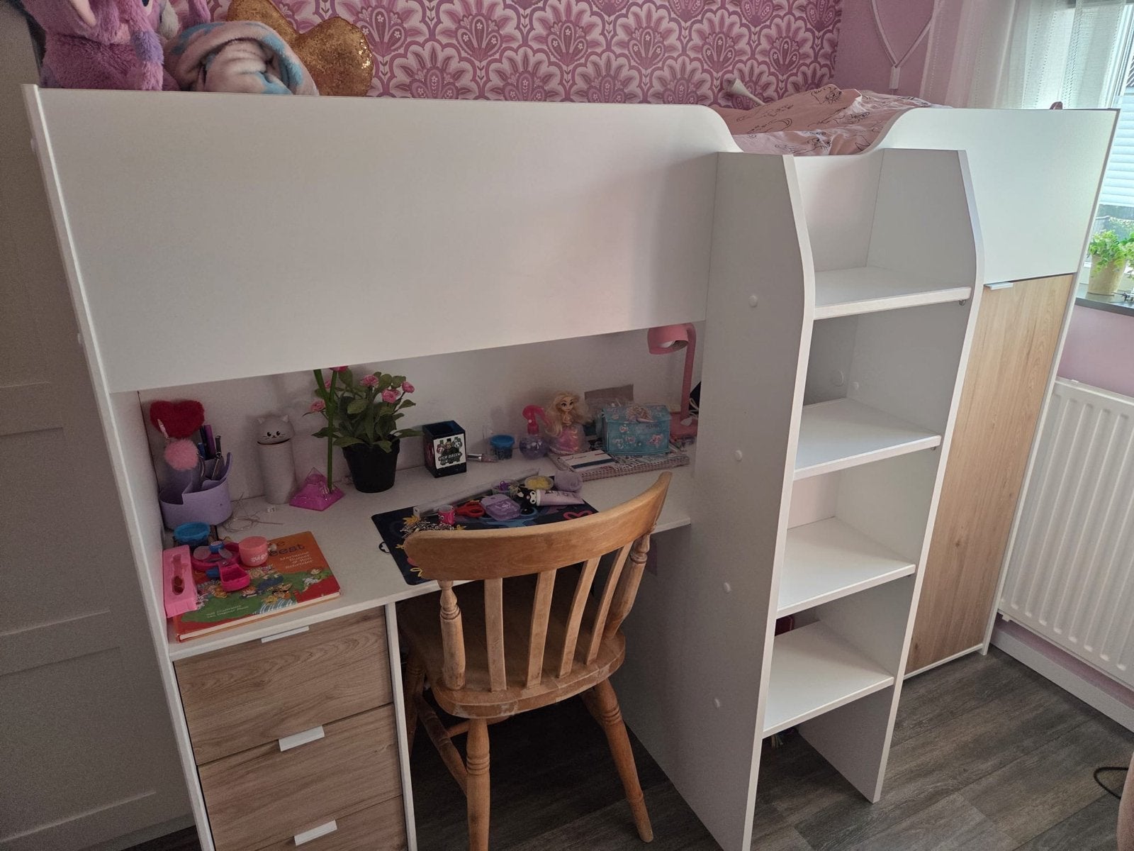 Halfhoogslaper Tristan wit/eiken 90x200 cm met bureau, Ophalen, Gebruikt, 90 cm, Eenpersoons