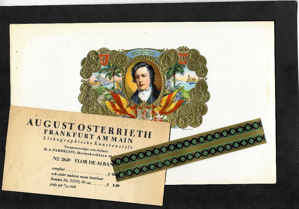 August Osterrieth   set etiket   Flor de Albano, Ophalen of Verzenden, Gebruikt, Sigarenbandjes