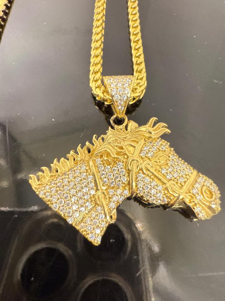 Prachtige 14k gouden massieve vossenstaart ketting met paard, Ophalen of Verzenden, Nieuw, Goud