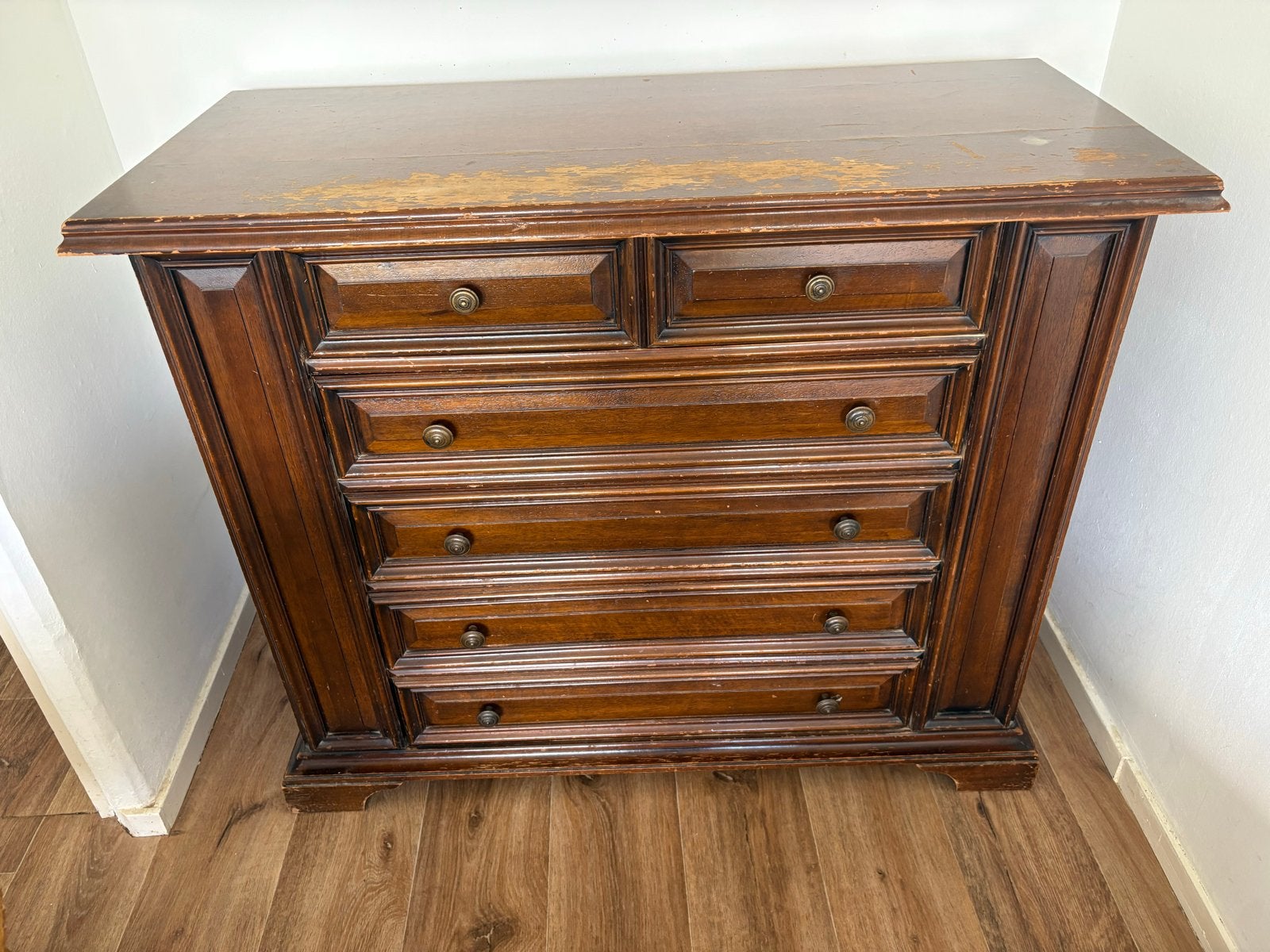 Vintage Commode met 5 Laden - Klassieke Stijl, Huis en Inrichting, Kasten | Ladekasten, Gebruikt, Minder dan 100 cm, 100 tot 150 cm