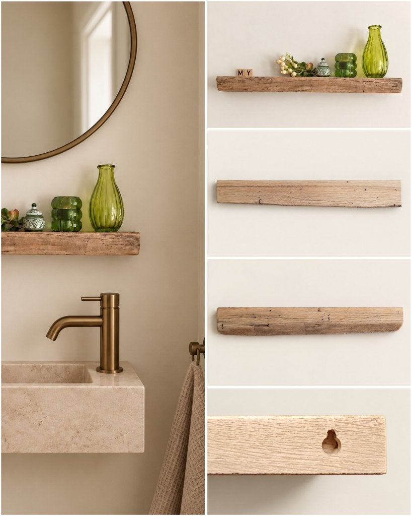 Wandplank eiken zwevend decoratief schap 52cm #326, Houtatelier M.Y., Info@myhoutatelier.nl, 4 cm, Ophalen of Verzenden