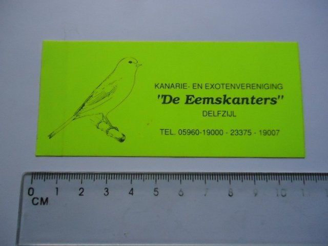 sticker oud Delfzijl kanarie vogel vereniging club retro, Verzamelen, Verzenden, Zo goed als nieuw, Bedrijf of Vereniging
