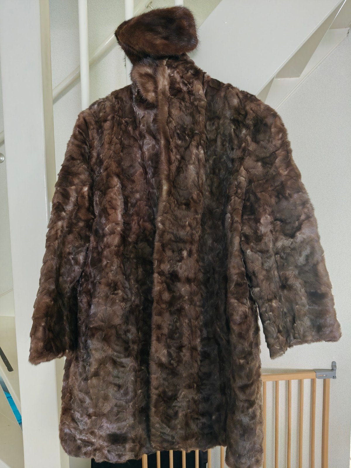 Vintage Bruine Bontjas met bijpassende muts, Maat 38/40 (M), Bruin, Ophalen of Verzenden, Onbekend