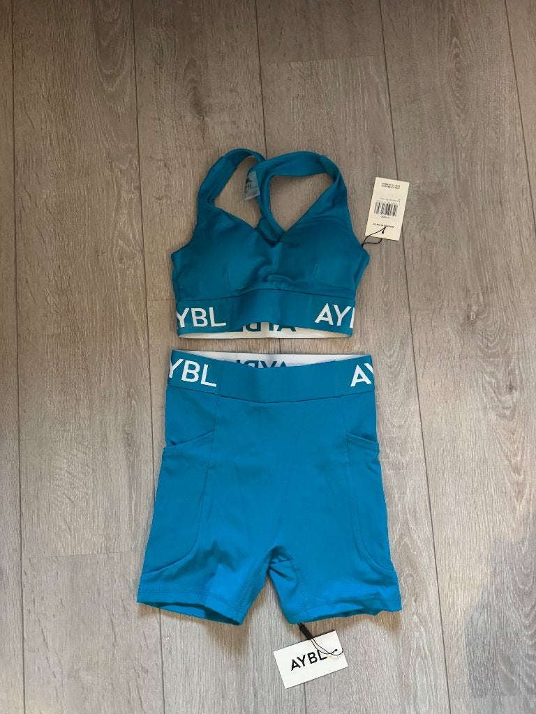 AYBL Sportset - Training Shorts & Sportbeha - Aqua - XS, Kleding | Dames, AYBL, Blauw, Nieuw, Ophalen of Verzenden